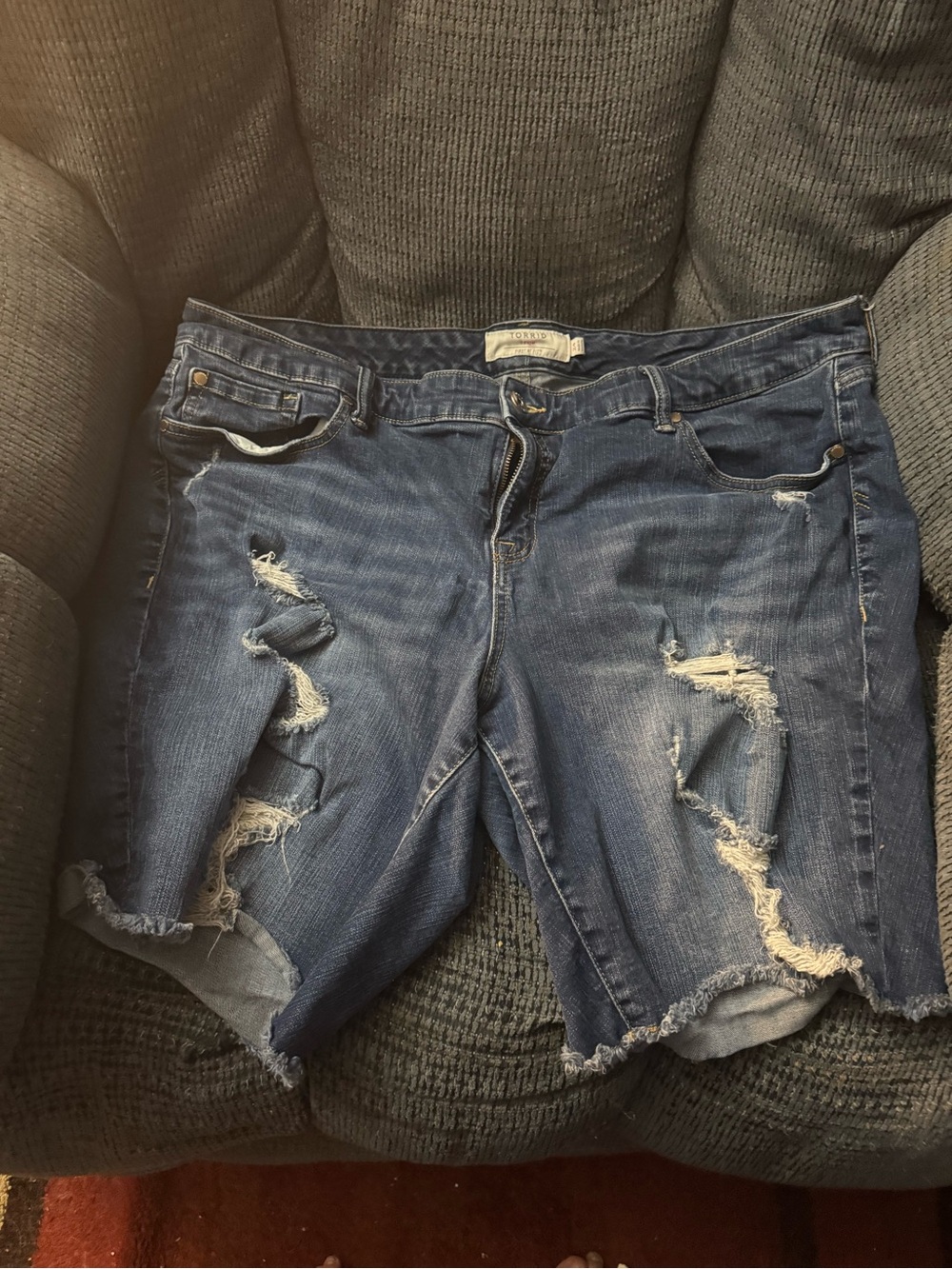Torrid Distressed Dark Blue Denim Cutoff Shorts size 24
